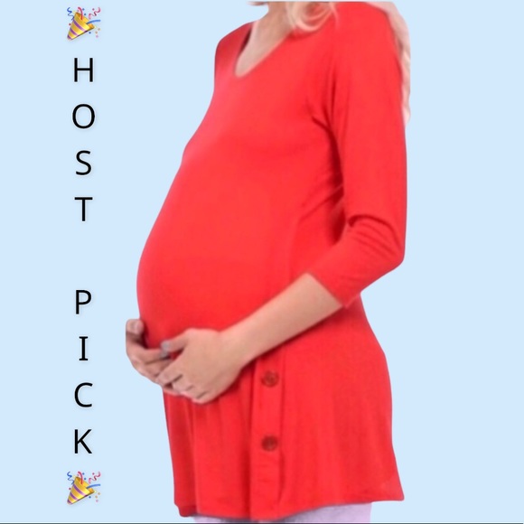 Tops - RED MATERNITY DETAILED TUNIC TOP